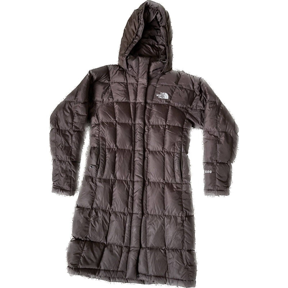 North Face Long Puffer Jacket Brown 600 Down Insulated Removable Hood Size XS